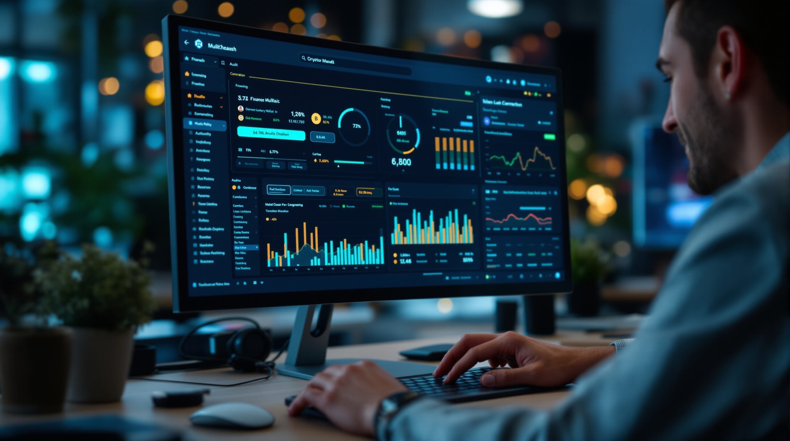 Business operator reviewing a crypto wallet dashboard for self-custody payments and treasury controls