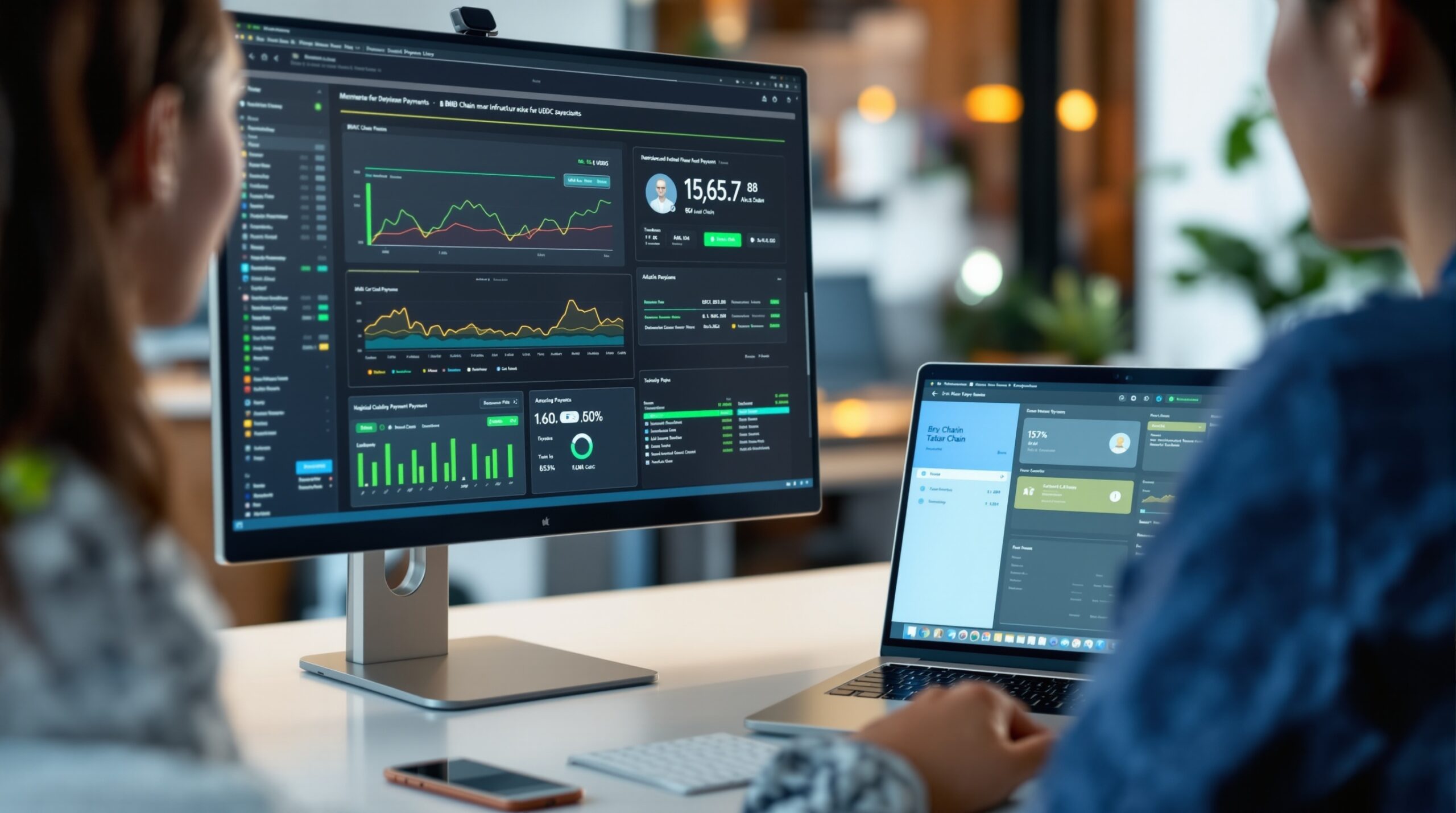 Technical monitor view representing infrastructure risk for BNB Chain USDC payments