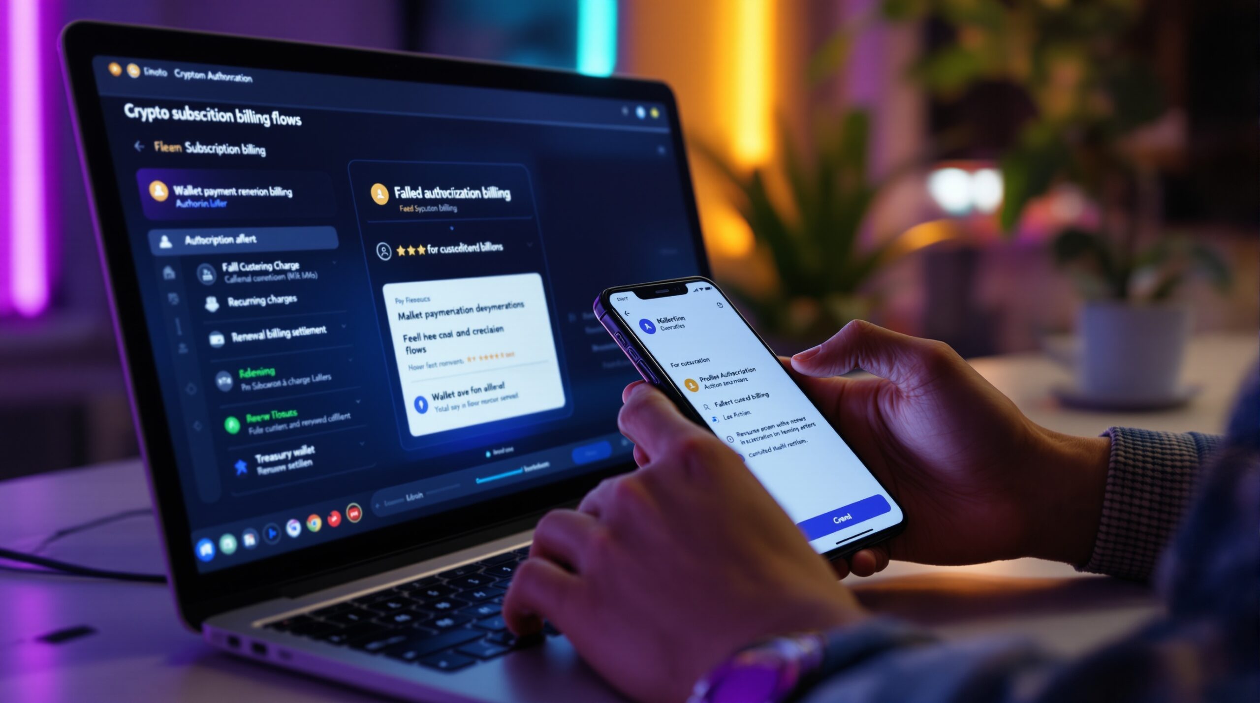 Mobile payment alert for a failed crypto subscription renewal in a non-custodial billing flow.