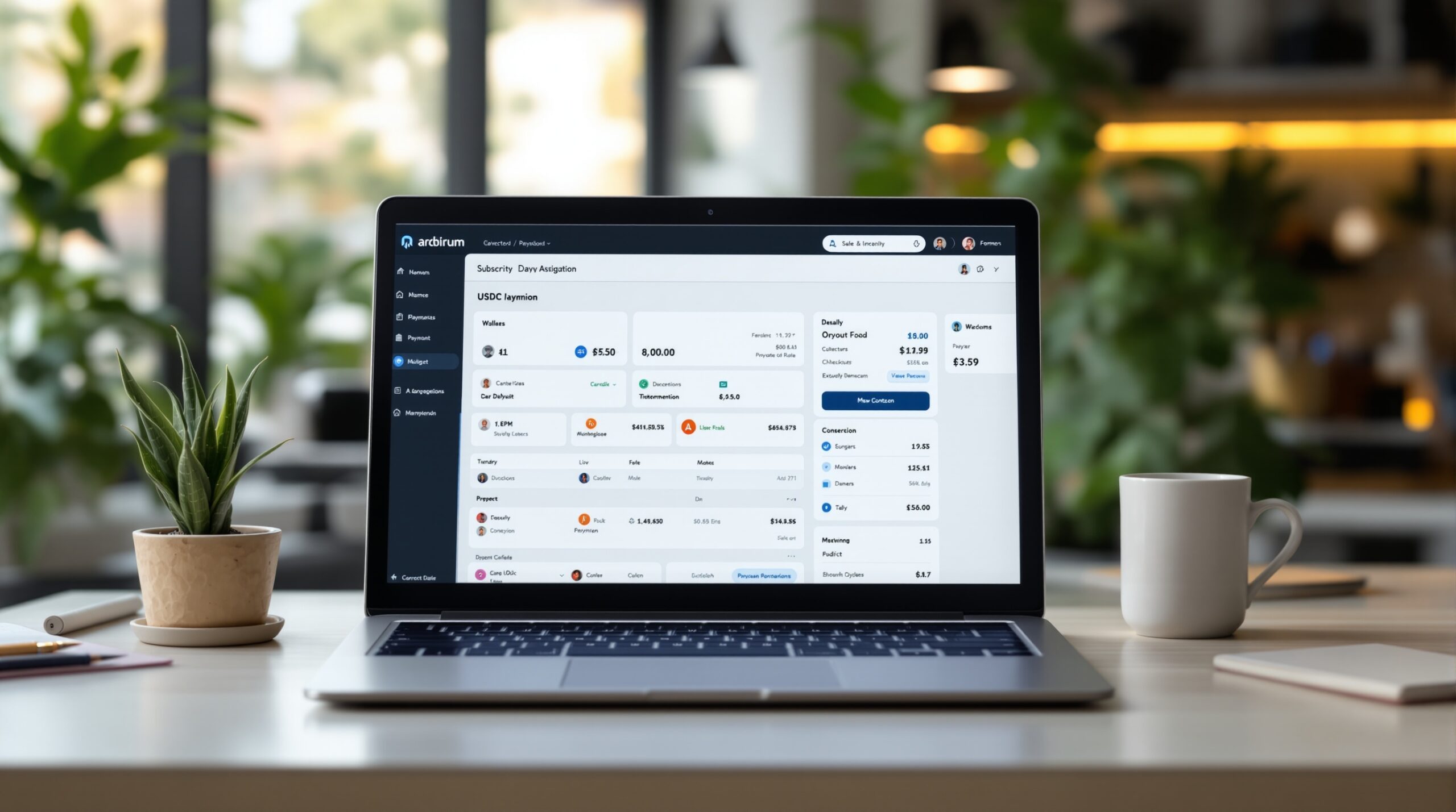 Subscription dashboard for a merchant accepting USDC payments on Arbitrum