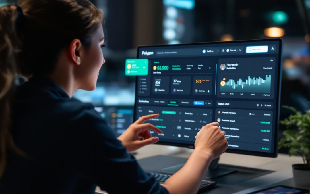 Merchant reviewing a fintech dashboard for accepting USDC on Polygon