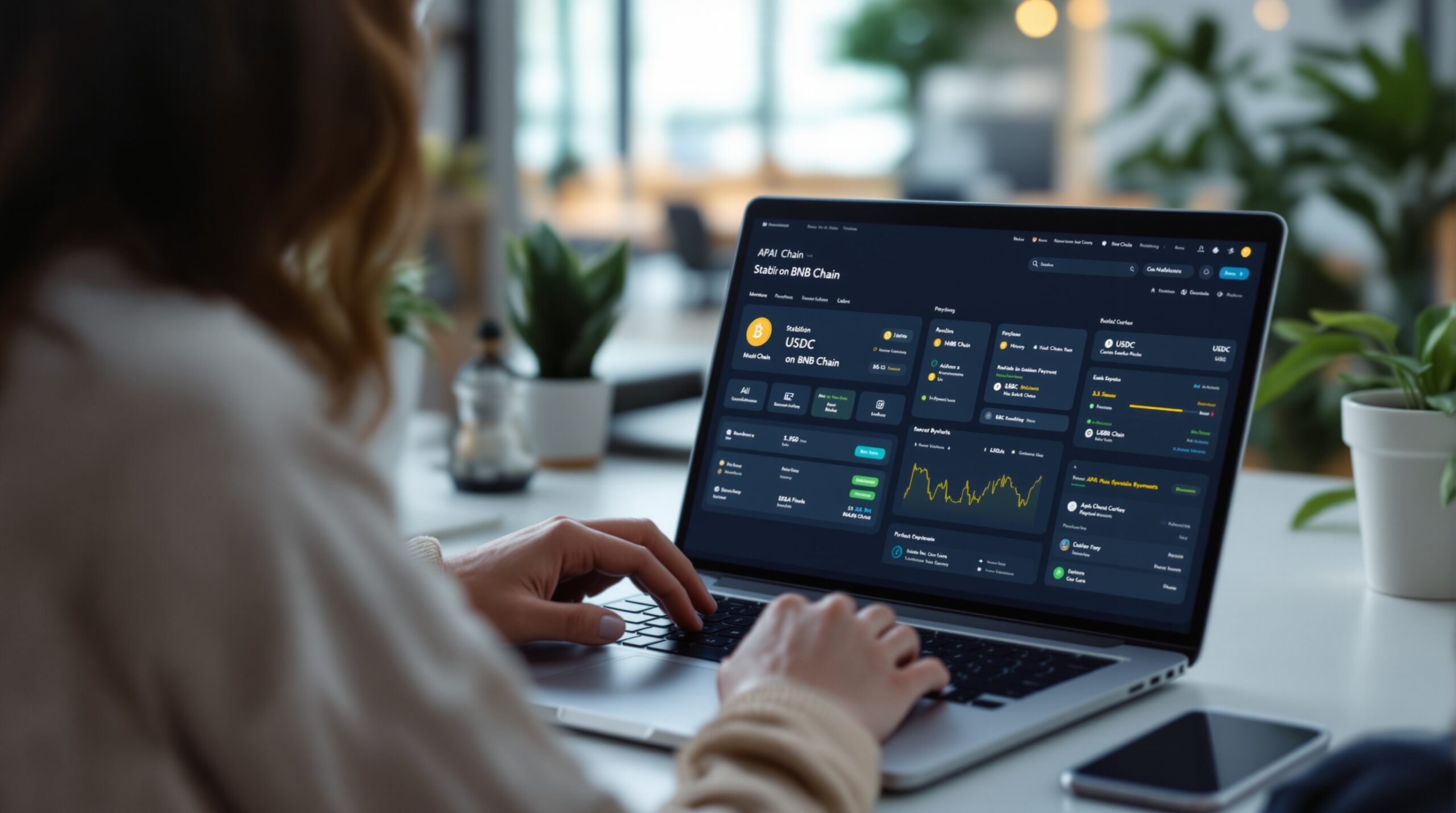 Blockchain network interface illustrating USDC on BNB Chain