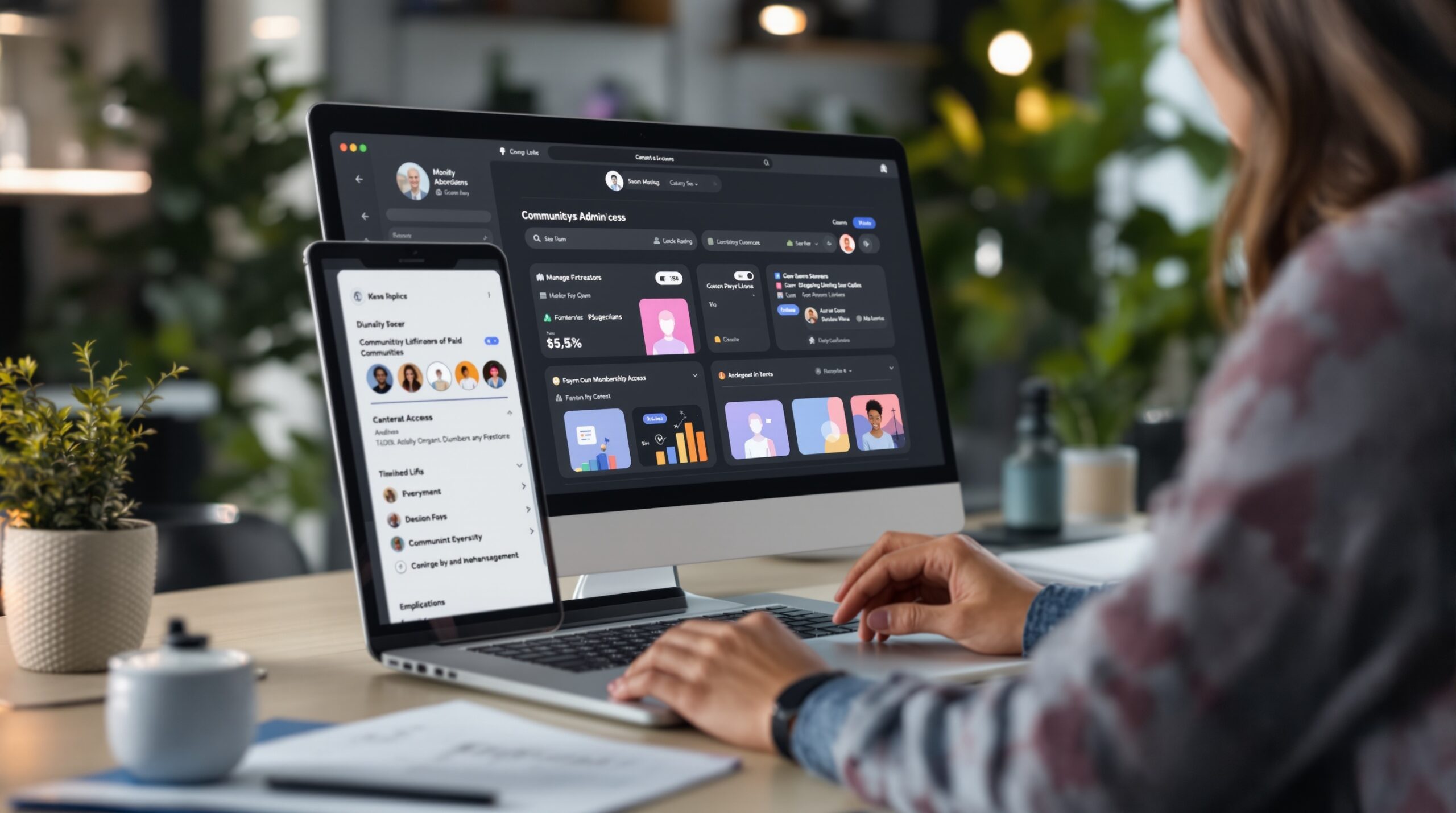 Community platform interface with member and content management tools