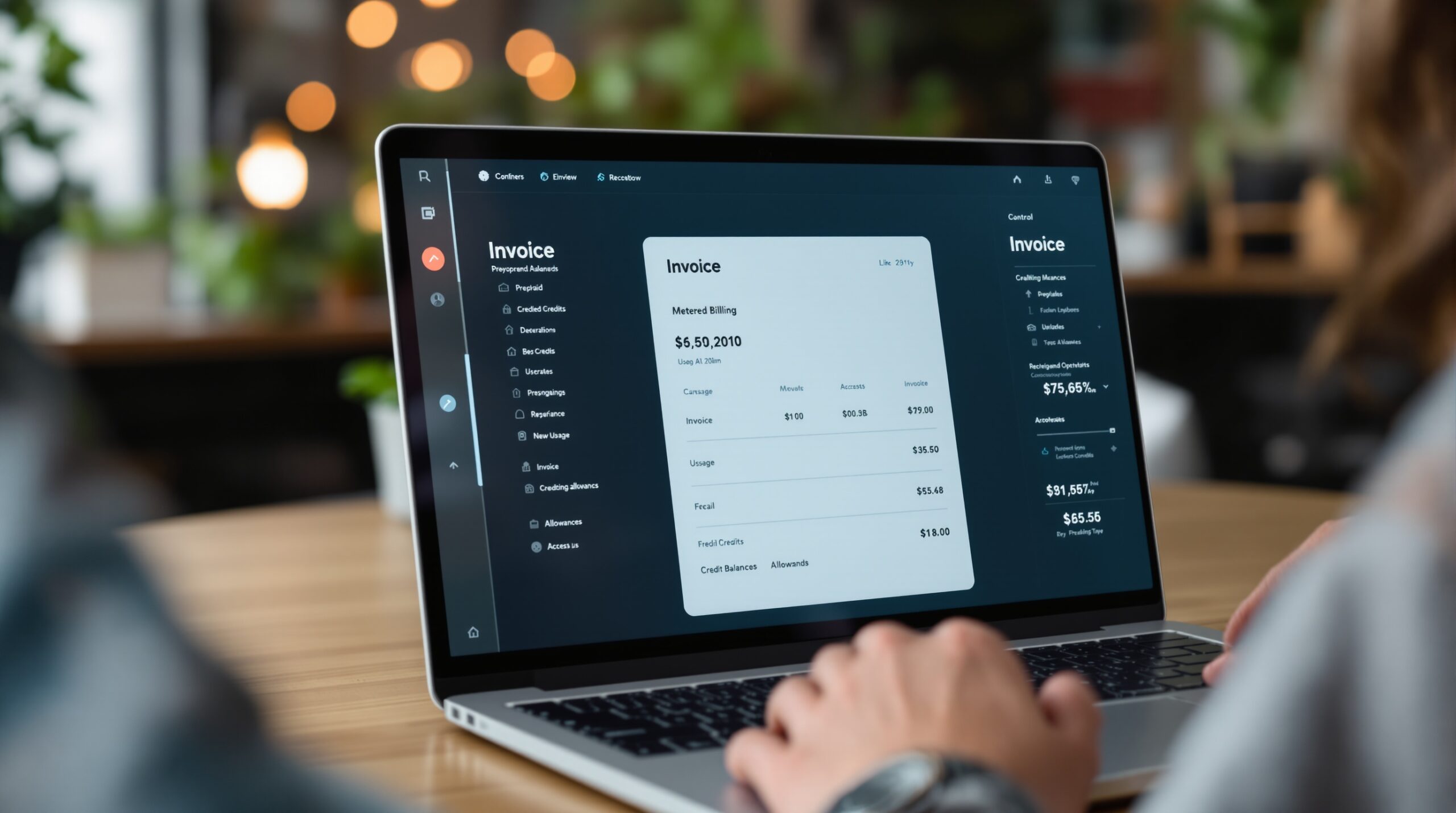 Invoice screen illustrating how metered billing differs from prepaid credits and recurring allowances