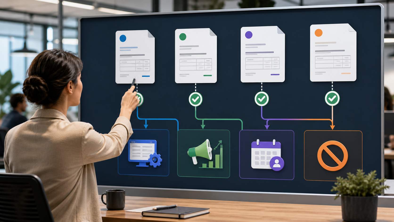 A receivable map shows retainers routed to recurring collection, milestones to one-time requests, and changing campaign balances to fresh top-ups.