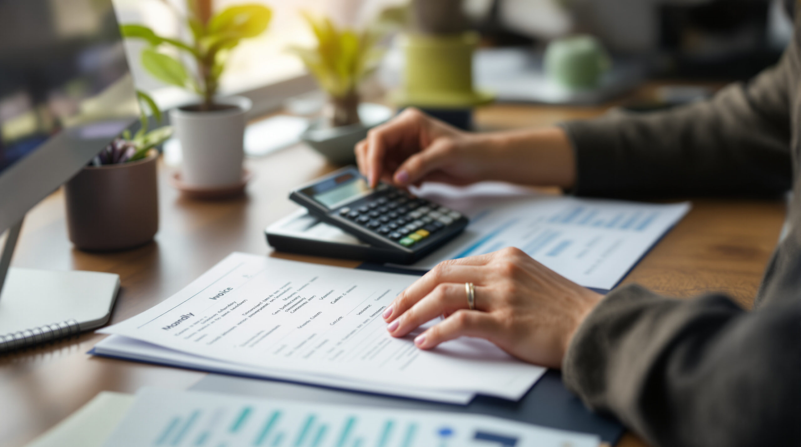 Accountant calculating a monthly stablecoin subscription close