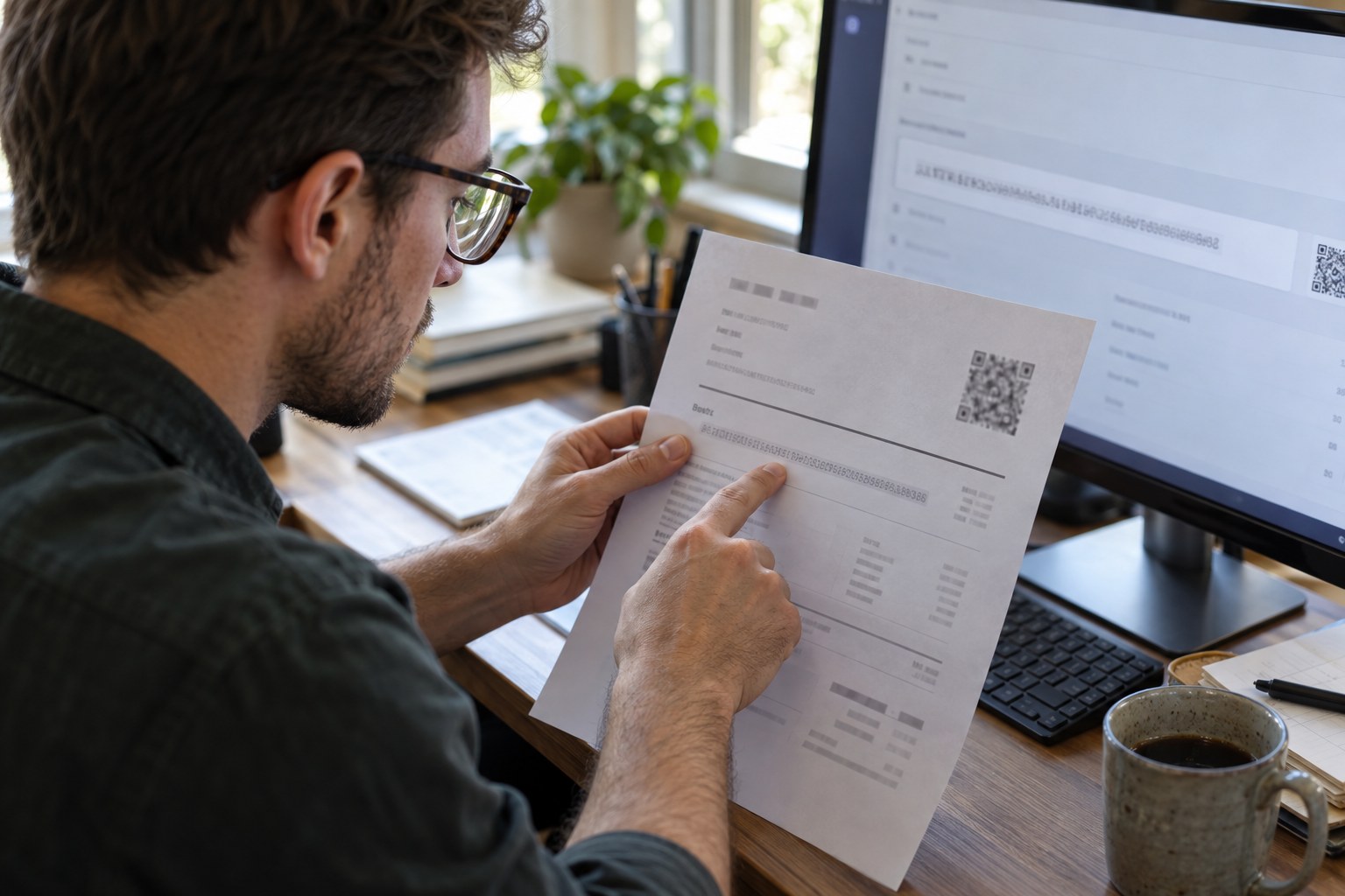 Operations specialist checking a wallet address against an invoice