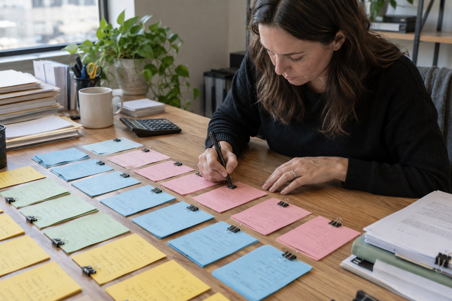 Finance lead marking subscription recovery cases on paper