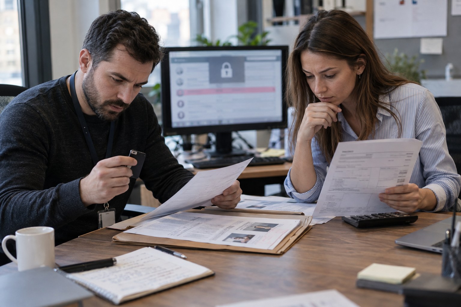 Security and finance staff reviewing a suspended subscription case
