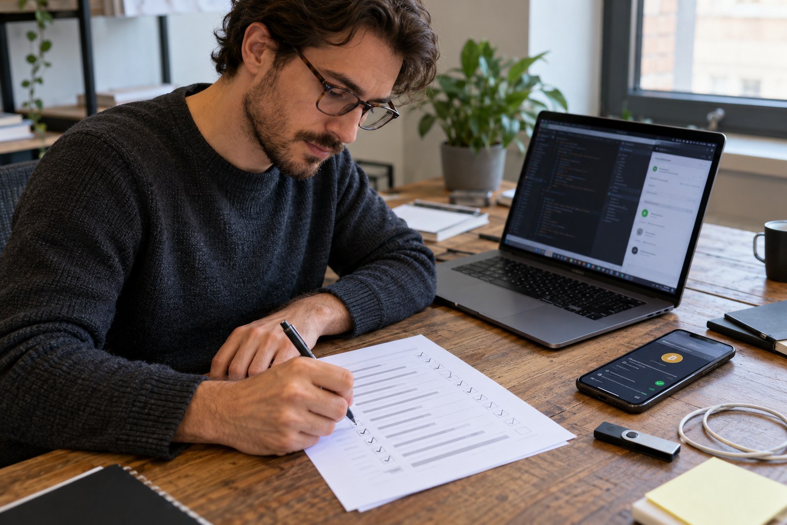 Engineer checking a crypto billing integration launch checklist