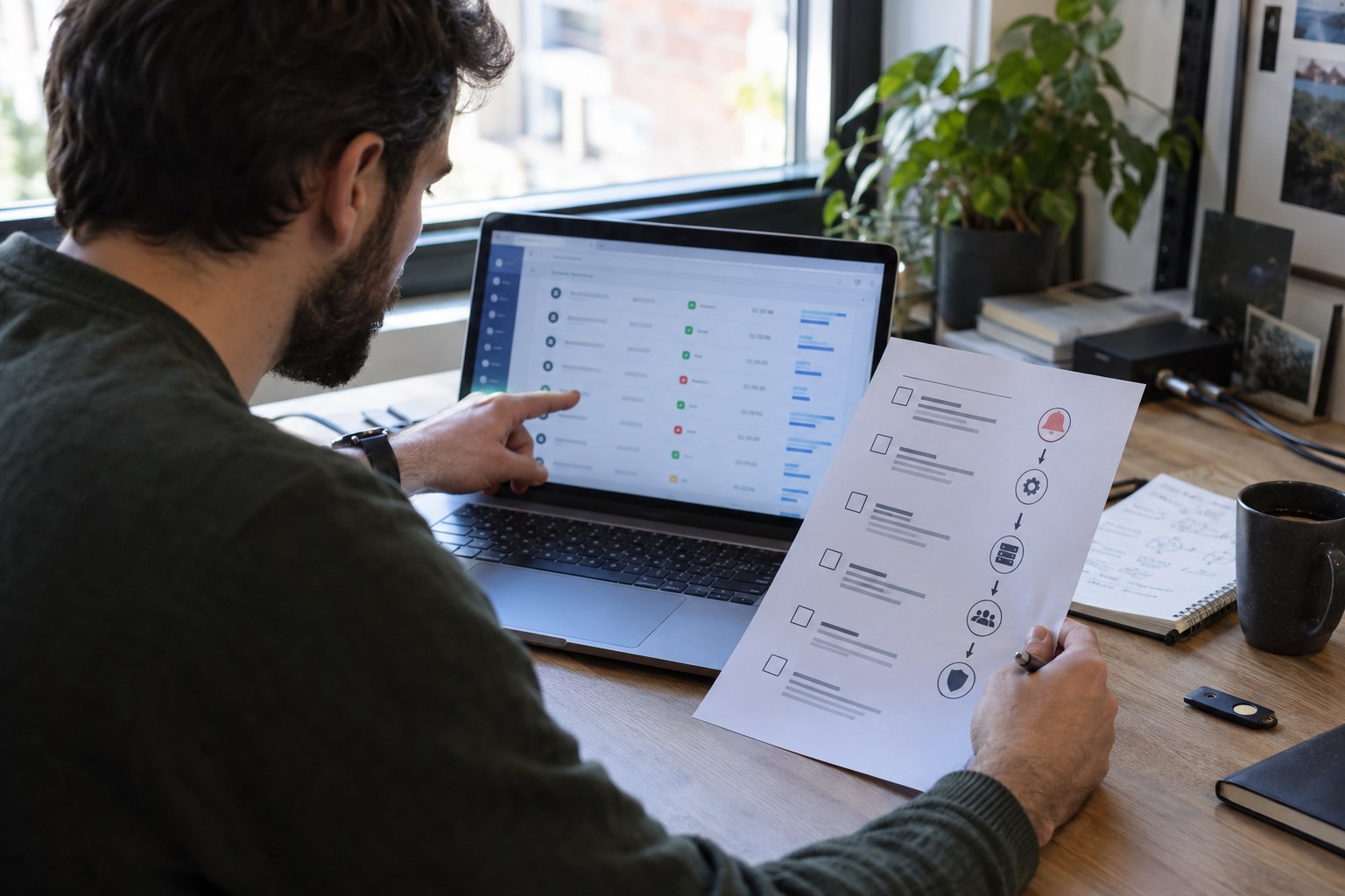 Security engineer comparing a wallet transaction with a webhook incident checklist
